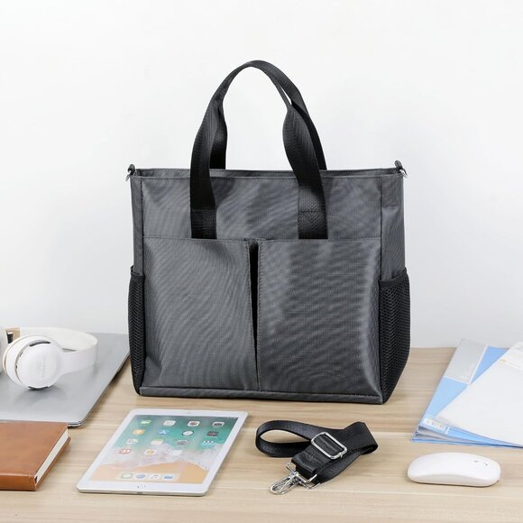 Oxford Canvas Tote Bag for Women & Men Large Waterproof Travel Work Bag with Mul - Picture 2 of 7